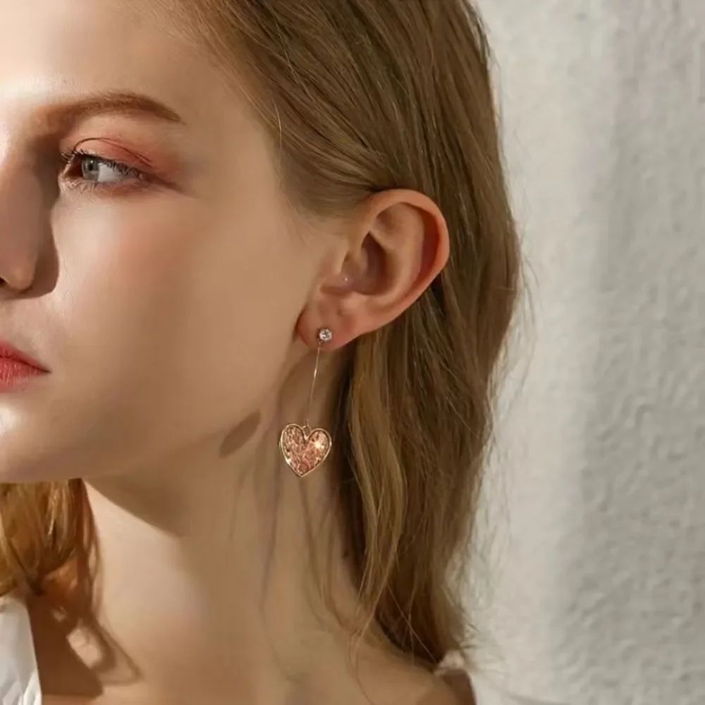 🔅🆕🔅 Delicate Darling Pink Heart 💖 Shape Sequins Dangle Earrings ✨